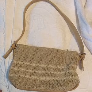 Tan and beige Frankie & Johnnie crochet purse bag
